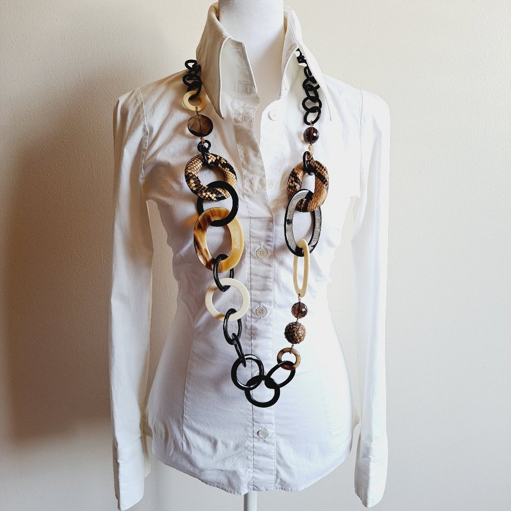 AMLE Italian Python Snakeskin Long Chain Horn Necklace - Picture 2 of 16